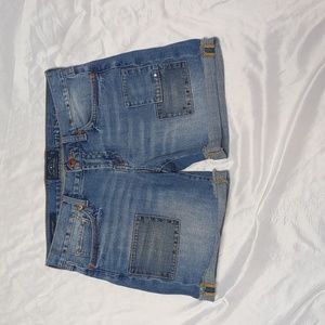 Lucky Brand Patchwork Studded Laguna Long 5 Inch Inseam Jean Shorts